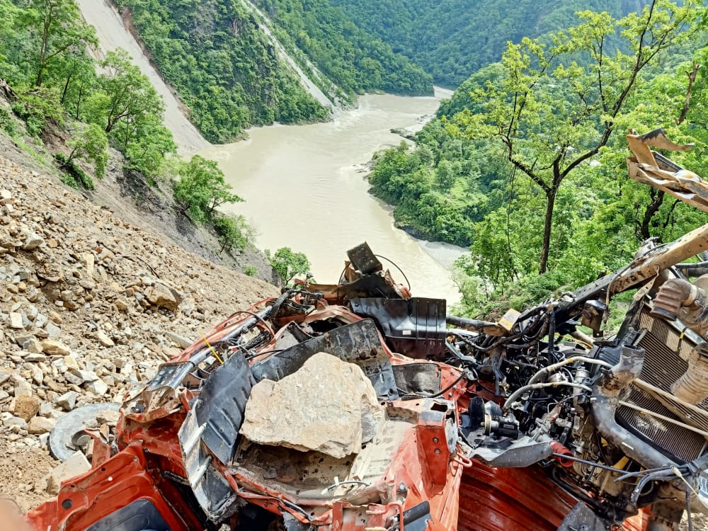 Truck fall dawn in deep gorge in tota ghati