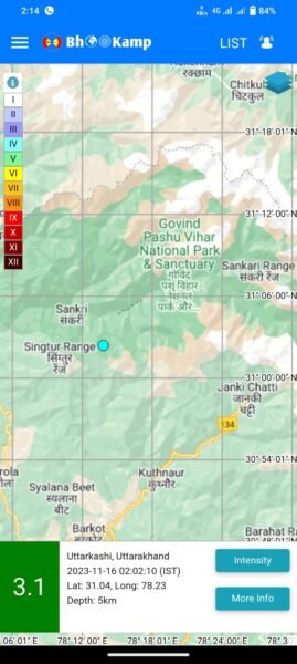 Earthquake in badkot uttarkashi range